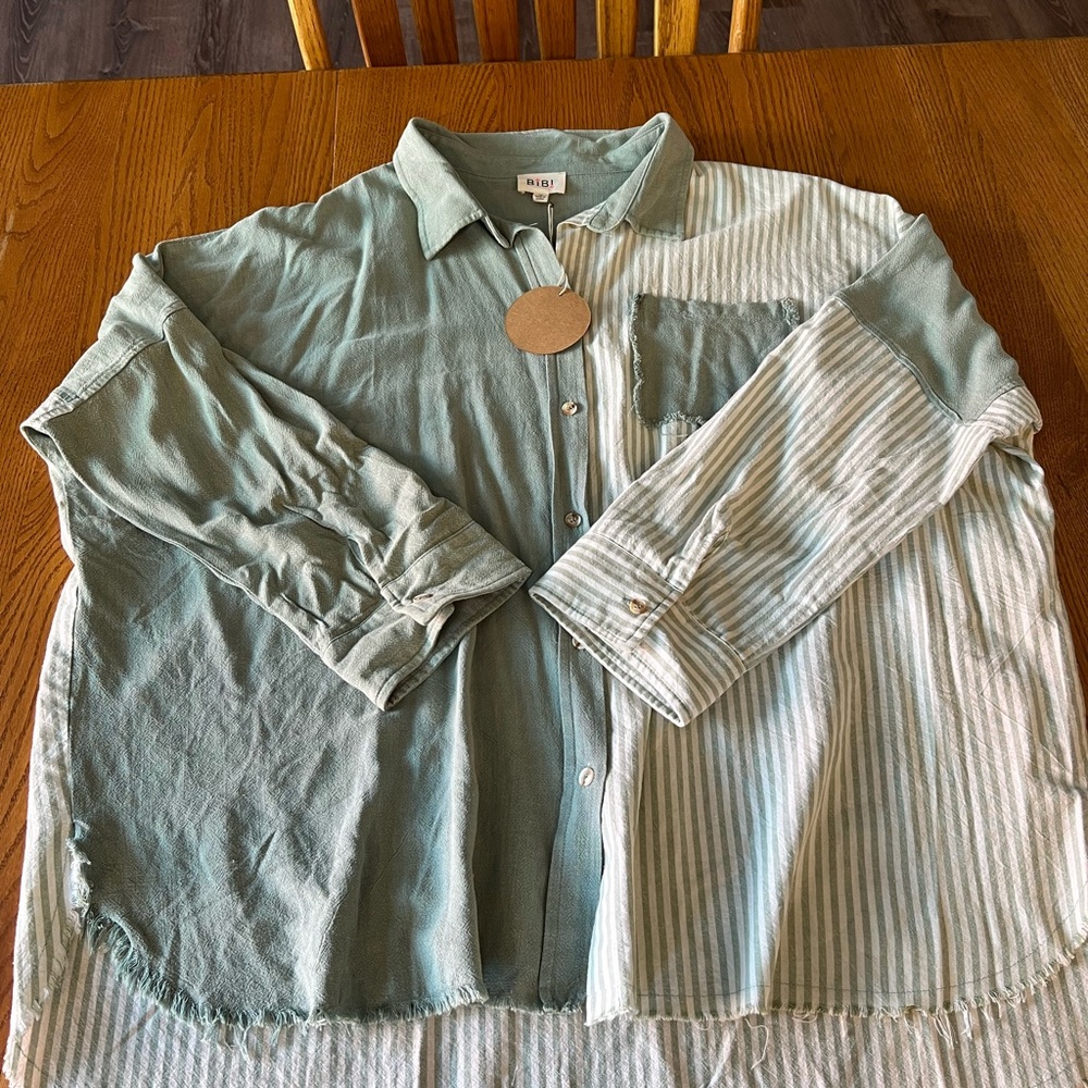 Women’s Maternity Green Striped Shirt